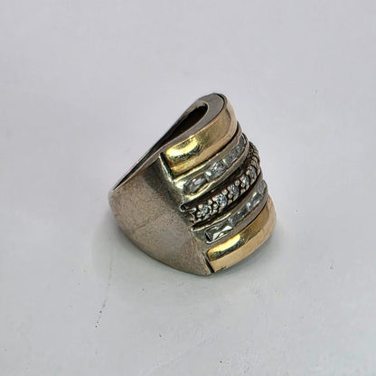 925 Sterling Silver 14K Gold Ring FG Missing Stones Bold Art Deco size 8.5