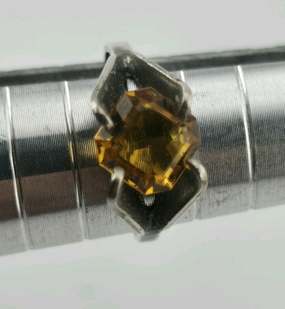 Citrine Quartz Ring 925 Sterling Silver Solitaire Vintage Yellow Stone 4.75