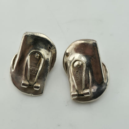 Sterling Silver Earrings 925 Israel Puff Hollow Abstract Vintage Rare