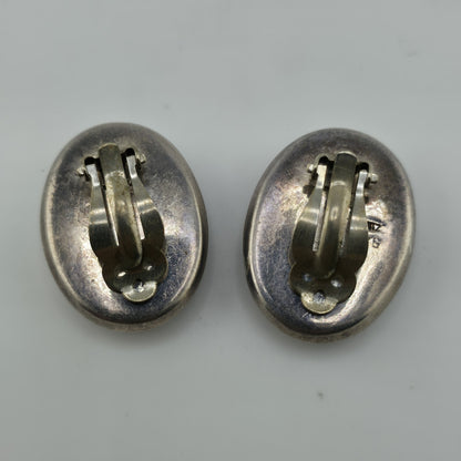 ZINA 925 Sterling Silver Clip On Earrings Vintage Black Onyx Dome Non Pierce