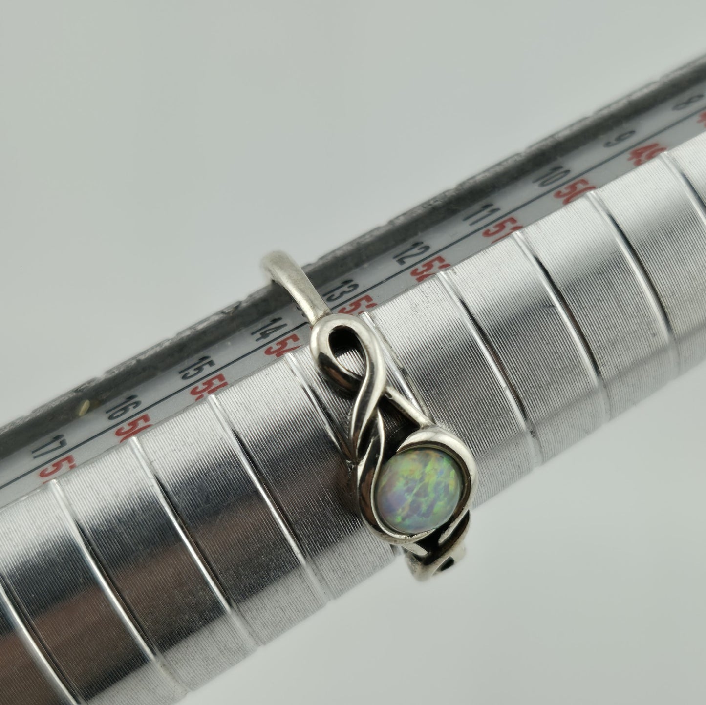 White Lab Opal Oxidized Infinity Celtic Knot 925 Sterling Silver Ring Sizes 6.5
