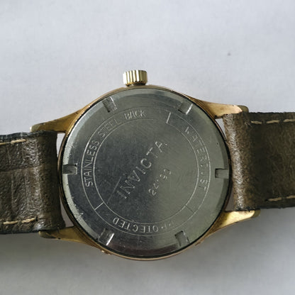 Invicta Triple Calendar Watch 1950s Vintage Champagne Dial Rare Manual Wind Work