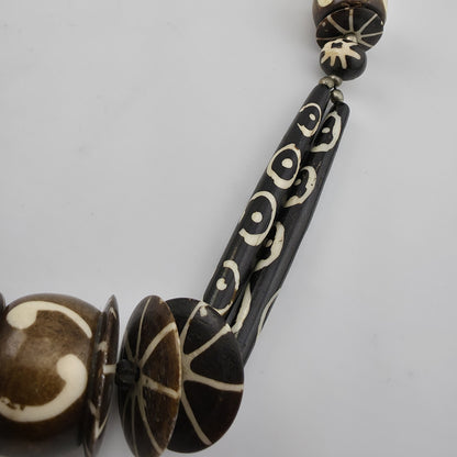 Tribal Necklace Tibetan dZi African Batik Beads Vintage 30in
