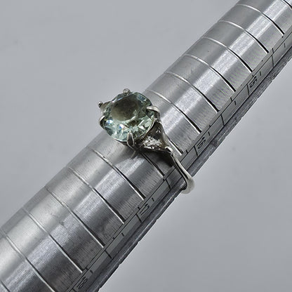 Sterling Silver Ring Blue-Green Stone with Clear Accents Filigree 925 Size 6