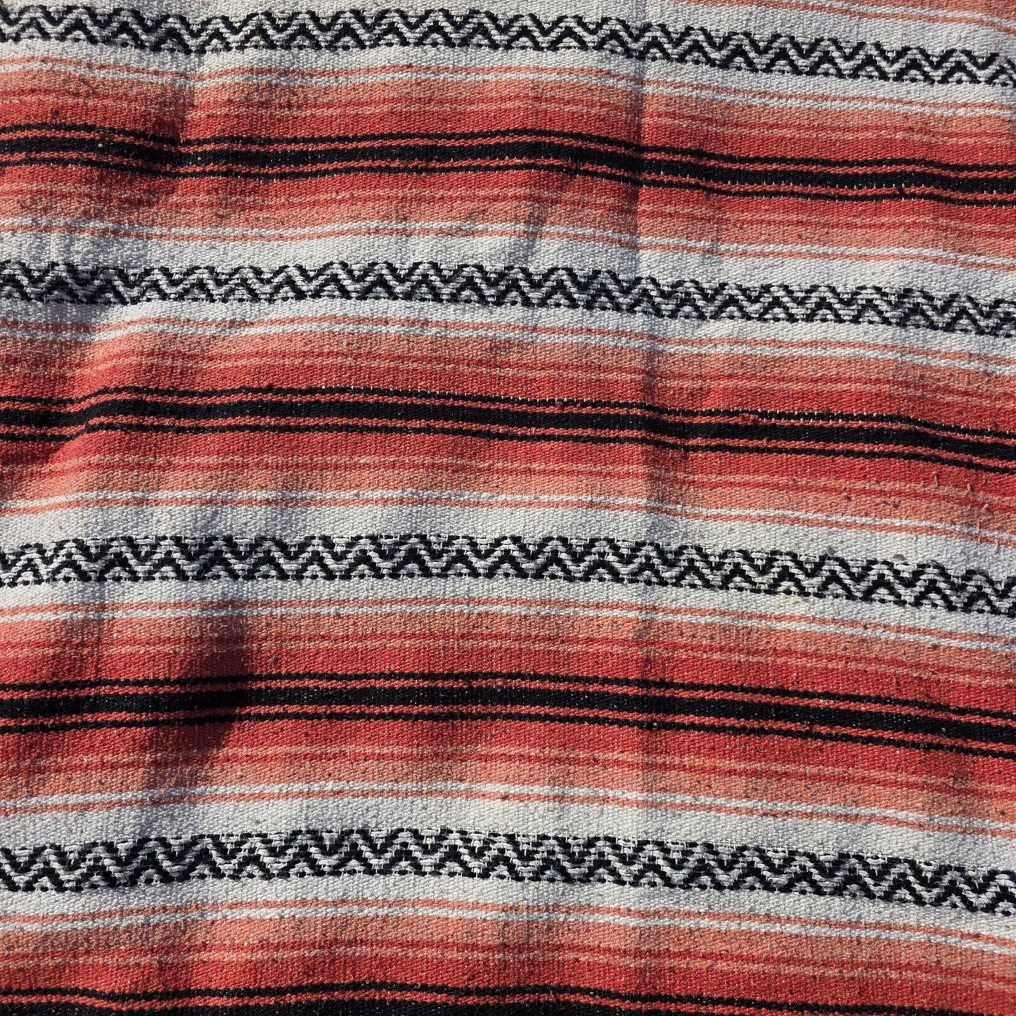 Vintage Sola Mexican Blanket Serape Red Black Throw Stripe Tassel 71 x 25