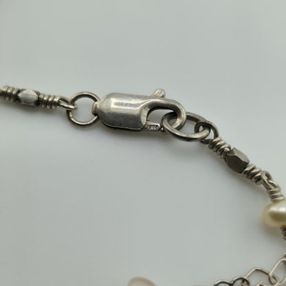 925 Sterling Silver Heart Links ❤️ Pearls Necklace Jewelry 16 Inches