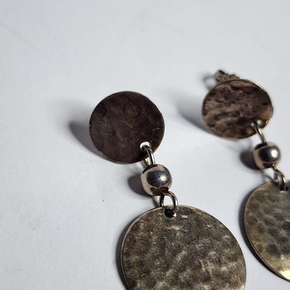 925 Sterling Silver Vintage Earrings Hammers Mexican Dangle Tarnish patina