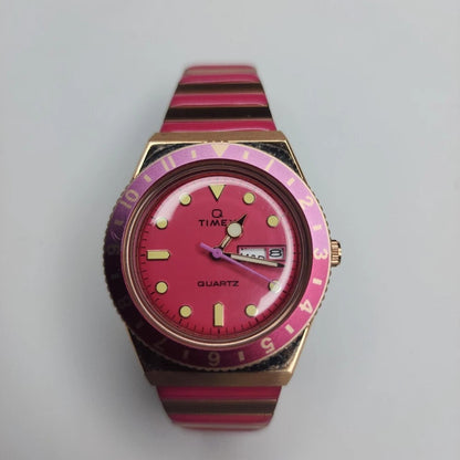 Timex Q Malibu 36mm Women’s Watch Gold & Pink Stainless Steel  Day-Date Quartz