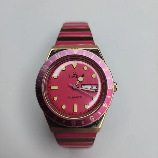 Timex Q Malibu 36mm Women’s Watch Gold & Pink Stainless Steel  Day-Date Quartz