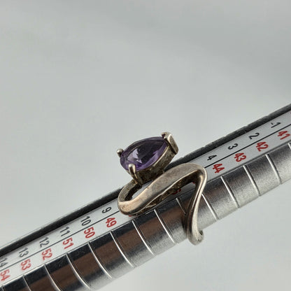 925 Sterling Silver Ring Pear Cut Amethyst Unique Modernist 3.25 Vintage Artisan