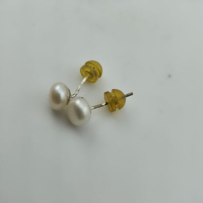 Vintage Large Faux Peal Post Style Pierced Earrings 925 Sterling Silver Post