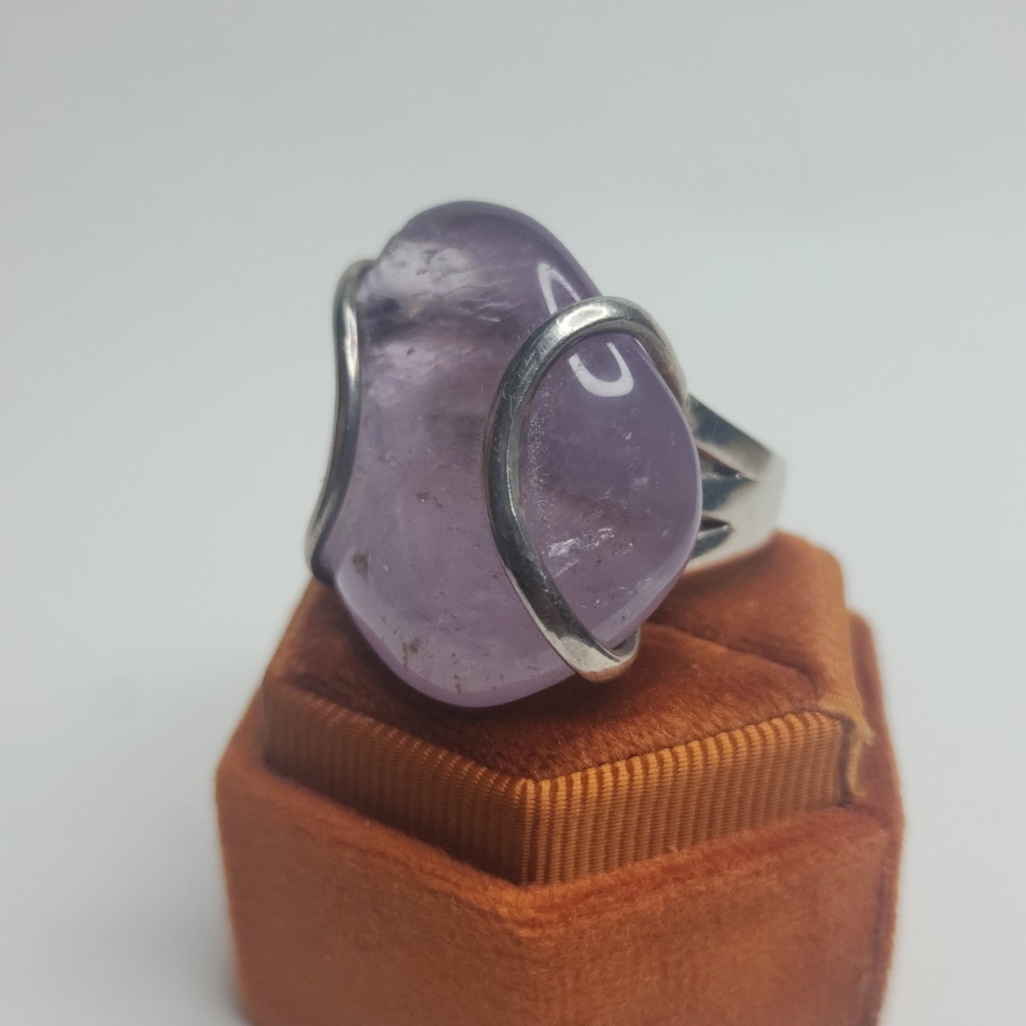 Vintage Amethyst Chunk Modernist Ring Size 9 – 950 Silver Bali Statement Jewelry