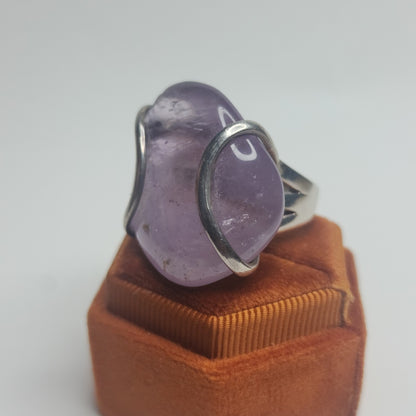 Vintage Amethyst Chunk Modernist Ring Size 9 – 950 Silver Bali Statement Jewelry