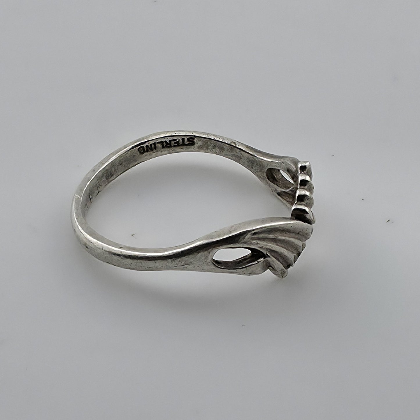 Sterling Silver Double Fan Diamond Cut Curved Unique Band Ring Size 7 Vintage