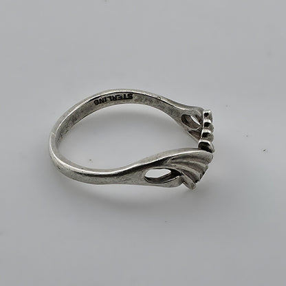 Sterling Silver Double Fan Diamond Cut Curved Unique Band Ring Size 7 Vintage