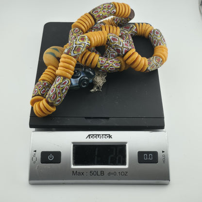 Handmade African Trade Bead & Lampwork Glass Pendant Necklace – 17" Drop Boho Tribal Folk Art