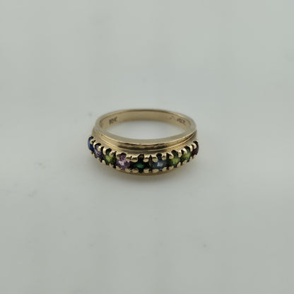 10k Yellow Gold Ring 9 Stones Rainbow Mothers Grandmother Mom Size 6 HOF Vintage