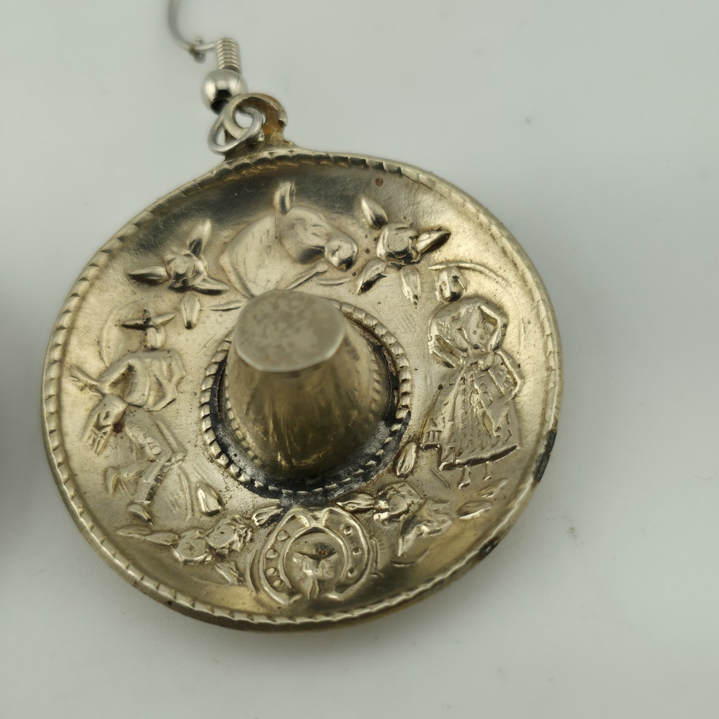 Mexico Silver Sombrero Hat Dangle Earrings Southwestern  Vintage