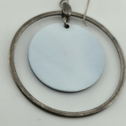 Sterling Silver Open Circle Drop Earrings Blue Disc Dangle 1.4 Artisan Minimal