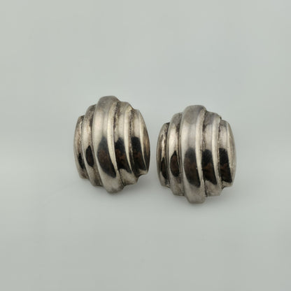 Vintage NF Sterling Silver Puffy Earrings 925 Ornate Textured Design Patina