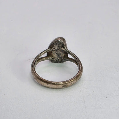 925 STERLING SILVER Ring purple marble Stone Art Deco Jewelry Vintage 5.75