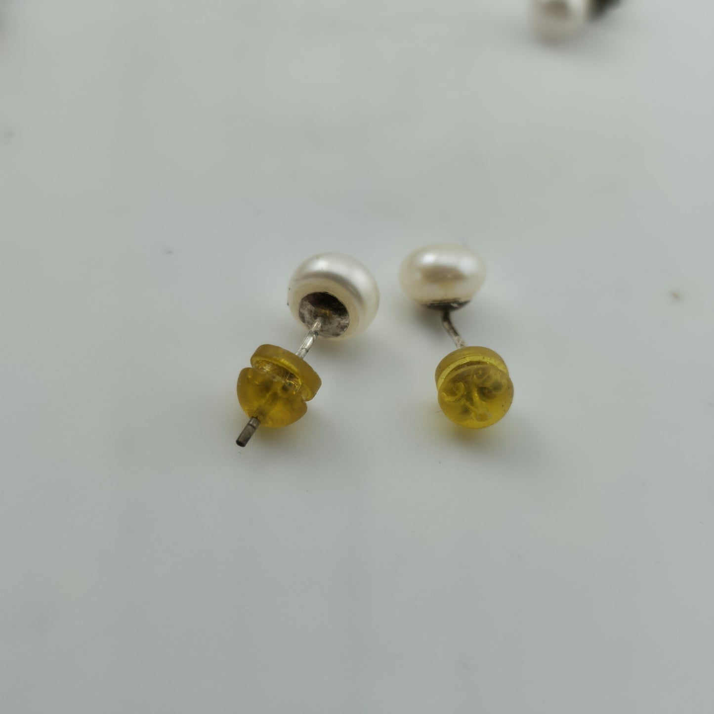 Vintage Large Faux Peal Post Style Pierced Earrings 925 Sterling Silver Post