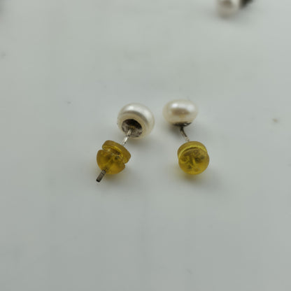 Vintage Large Faux Peal Post Style Pierced Earrings 925 Sterling Silver Post