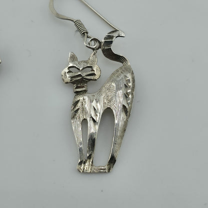Sterling Silver Modernist Kitty Cat MCM Dangle Hook Earrings 4g 925 NF Vintage