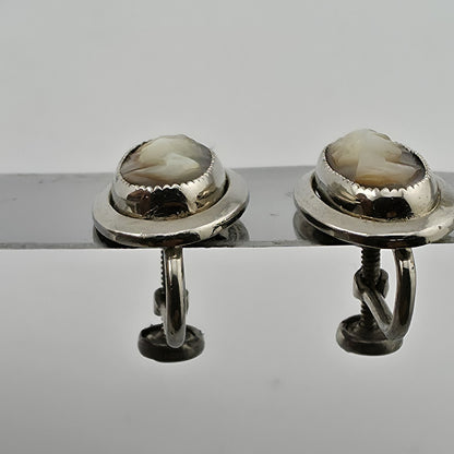 SARAH COVENTRY Cameo Earrings 925 Sterling Silver Art Deco Abalone Shell 1969