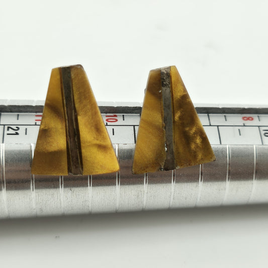 Sterling Silver Carved Gold Tone Stone Triangle Shield Earrings Vintage MCM