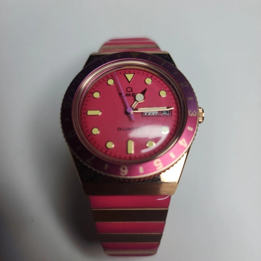 Timex Q Malibu 36mm Women’s Watch Gold & Pink Stainless Steel  Day-Date Quartz