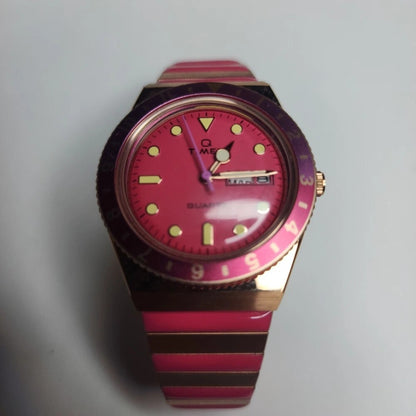 Timex Q Malibu 36mm Women’s Watch Gold & Pink Stainless Steel  Day-Date Quartz