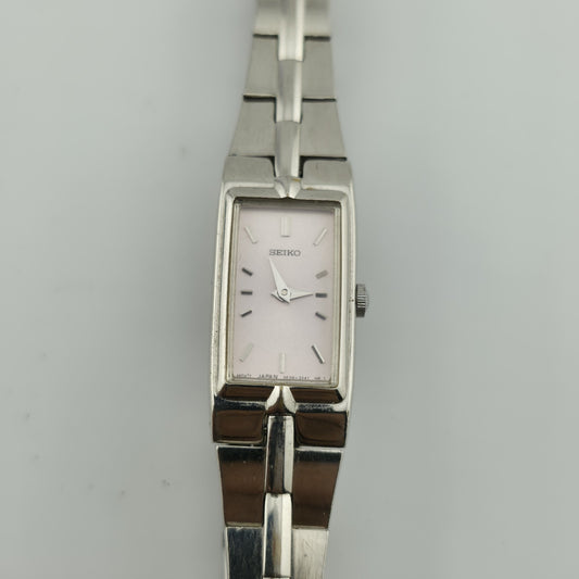 Seiko Watch Ladies Pink Dial Stainless Steel Quartz 2E20-3241 HR 1 Size 5 1/2" Vintage