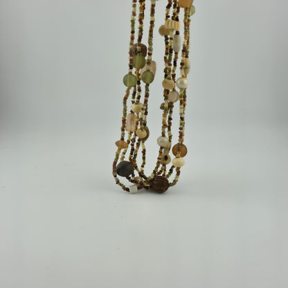 Necklace Artisan Mix Media Beaded Art Glass Earthy Boho 30" 1950s Vintage
