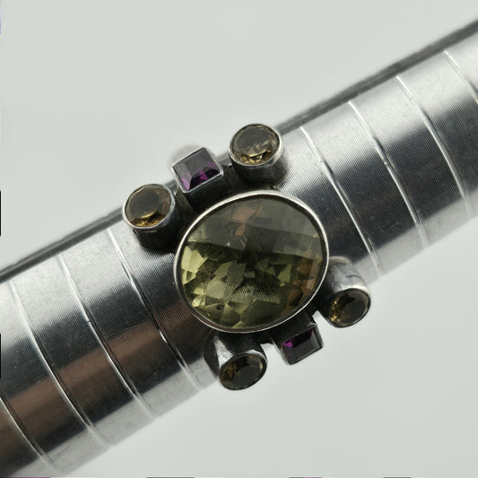 NICKY BUTLER NB Sterling Silver Green Purple  Gemstone Ring sz 7.75