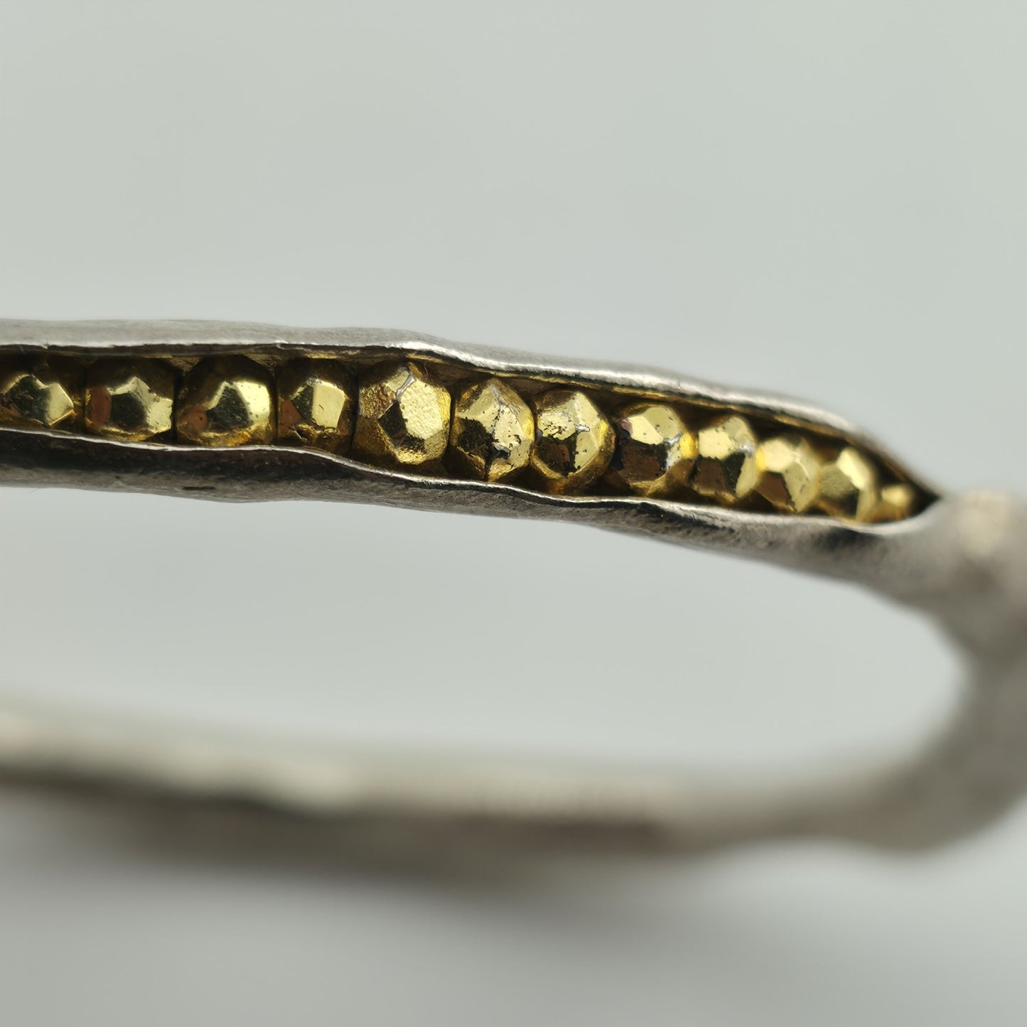 Mashka Antiqued Sterling Silver pod bangle with gold pyrite Size 2.3" Tested