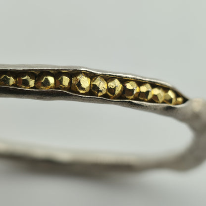 Mashka Antiqued Sterling Silver pod bangle with gold pyrite Size 2.3" Tested