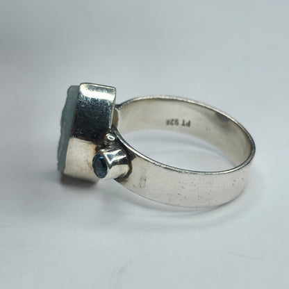 925 Sterling Silver PT Ring Aquamarine Teardrop blue Stone Size 7.5