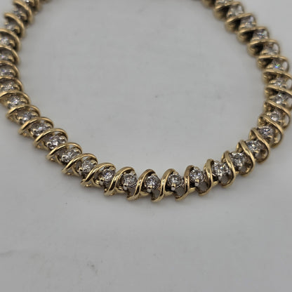 14k Yellow Gold 1.50CT Round Cut Diamond "S" Link S Figure Tennis Bracelet 7"