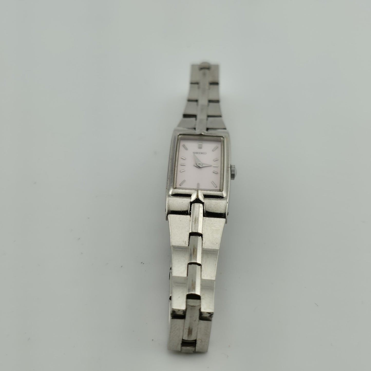 Seiko Watch Ladies Pink Dial Stainless Steel Quartz 2E20-3241 HR 1 Size 5 1/2" Vintage