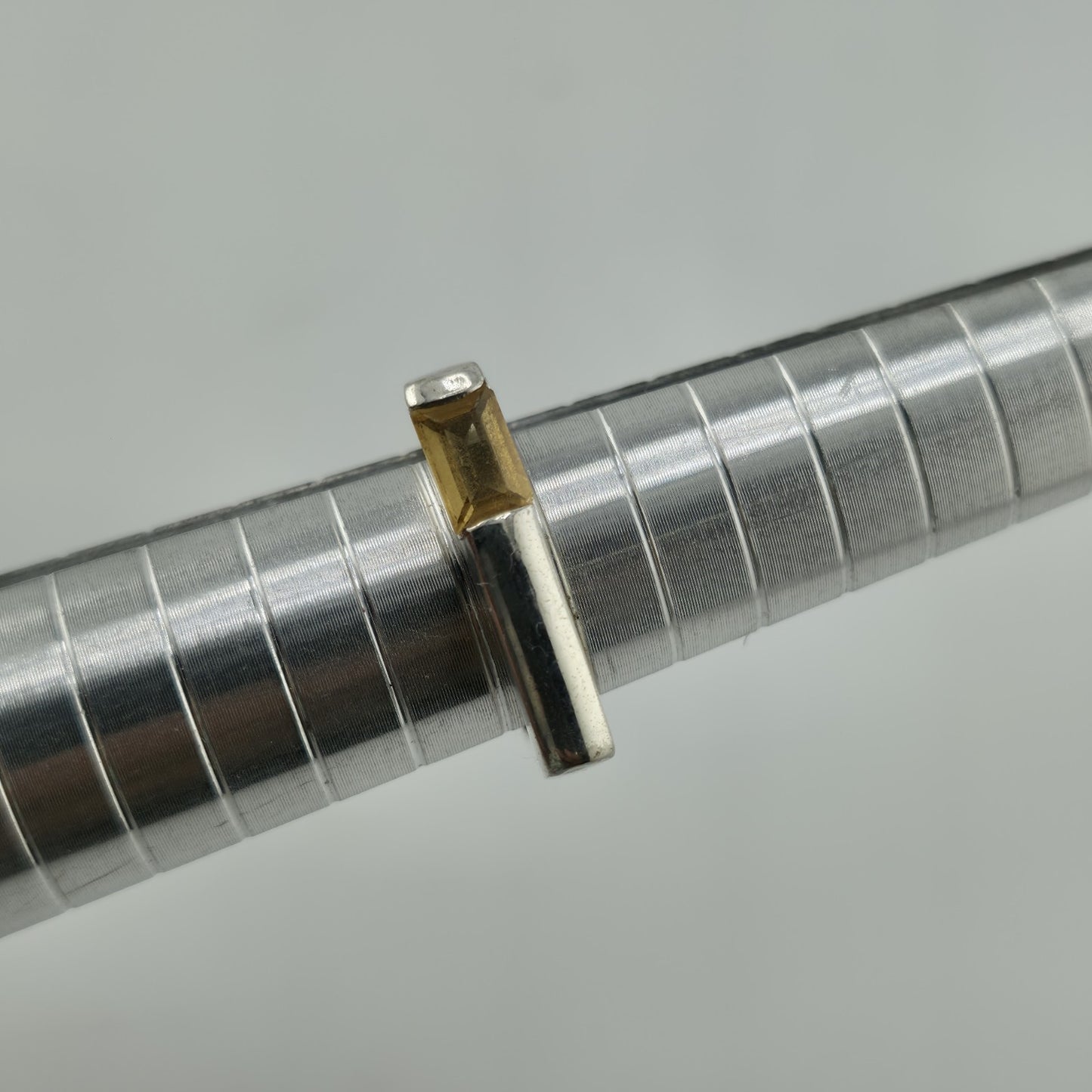 Sterling Silver Ring Yellow Stone Horizontal  Med Century Vintage 5.75 Unique