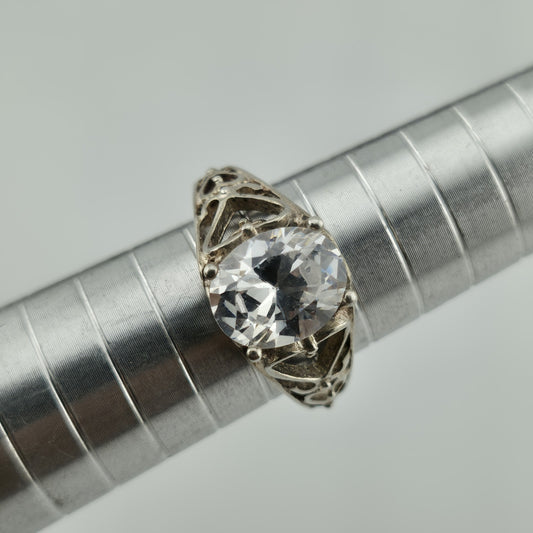 Chateau D'Argent Ring 2.5ct Zirconia Sterling Silver 6.75 Vintage HeartOpen Work