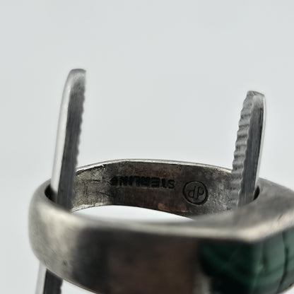 Ring Modernist Sterling Silver green Malachite Band  7 Chipped Stone Vintage