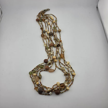 Necklace Artisan Mix Media Beaded Art Glass Earthy Boho 30" 1950s Vintage
