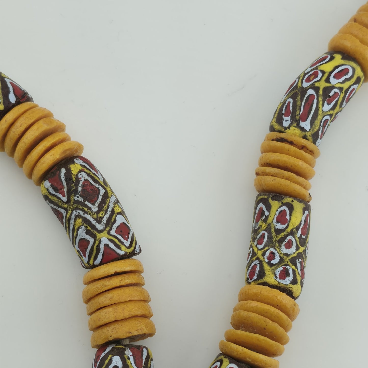 Handmade African Trade Bead & Lampwork Glass Pendant Necklace – 17" Drop Boho Tribal Folk Art