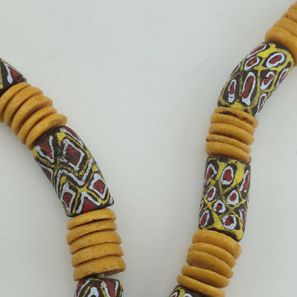 Handmade African Trade Bead & Lampwork Glass Pendant Necklace – 17" Drop Boho Tribal Folk Art