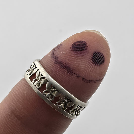 Sterling Silver Rimmed Openwork Butterfly Band Ring 925 Sz: 8