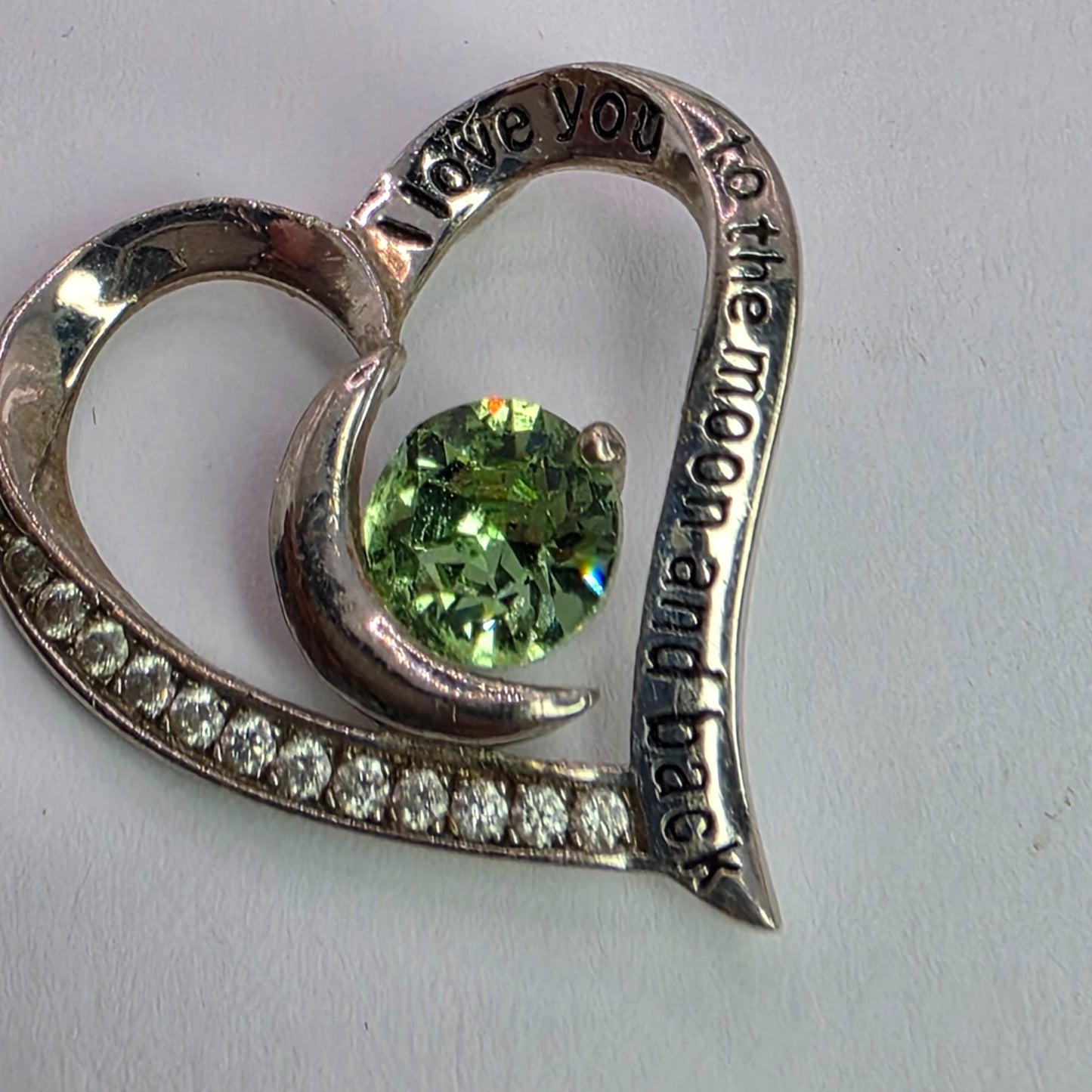 I Love You to The Moon and Back 925 Sterling Silver Heart Pendant CZ August