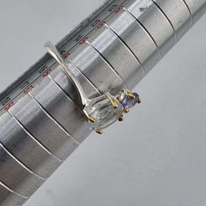 925 Sterling Silver Natural Blue Topaz Ring Size 7 Abstract Artisan Jewelry