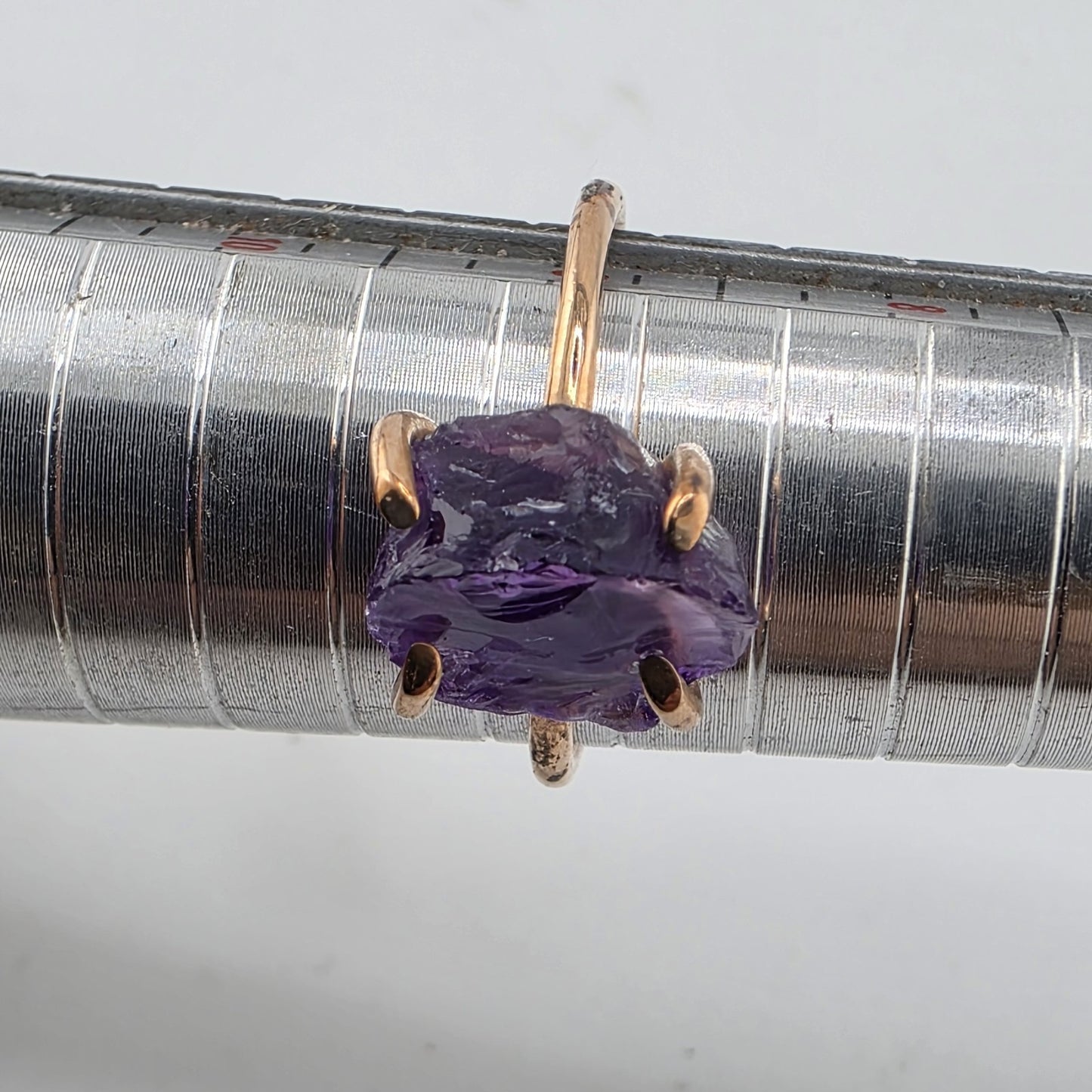 Ring Copper Natural African Amethyst Rough Raw Purple Stone Size 10